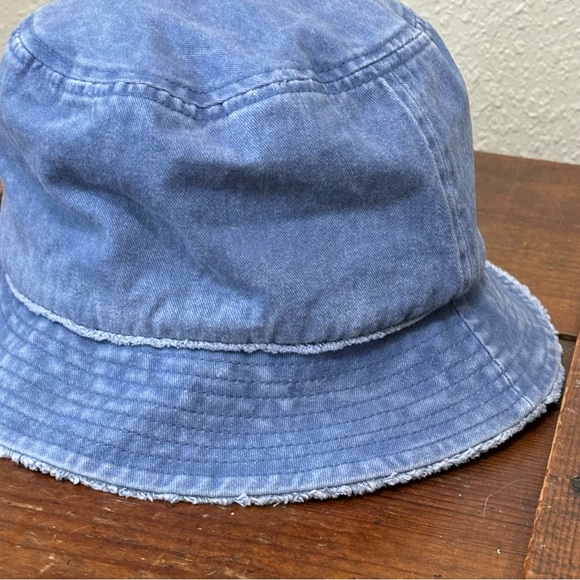 Distressed cotton bucket hat by David and Young in blue denim. OS - Picture 4 of 7